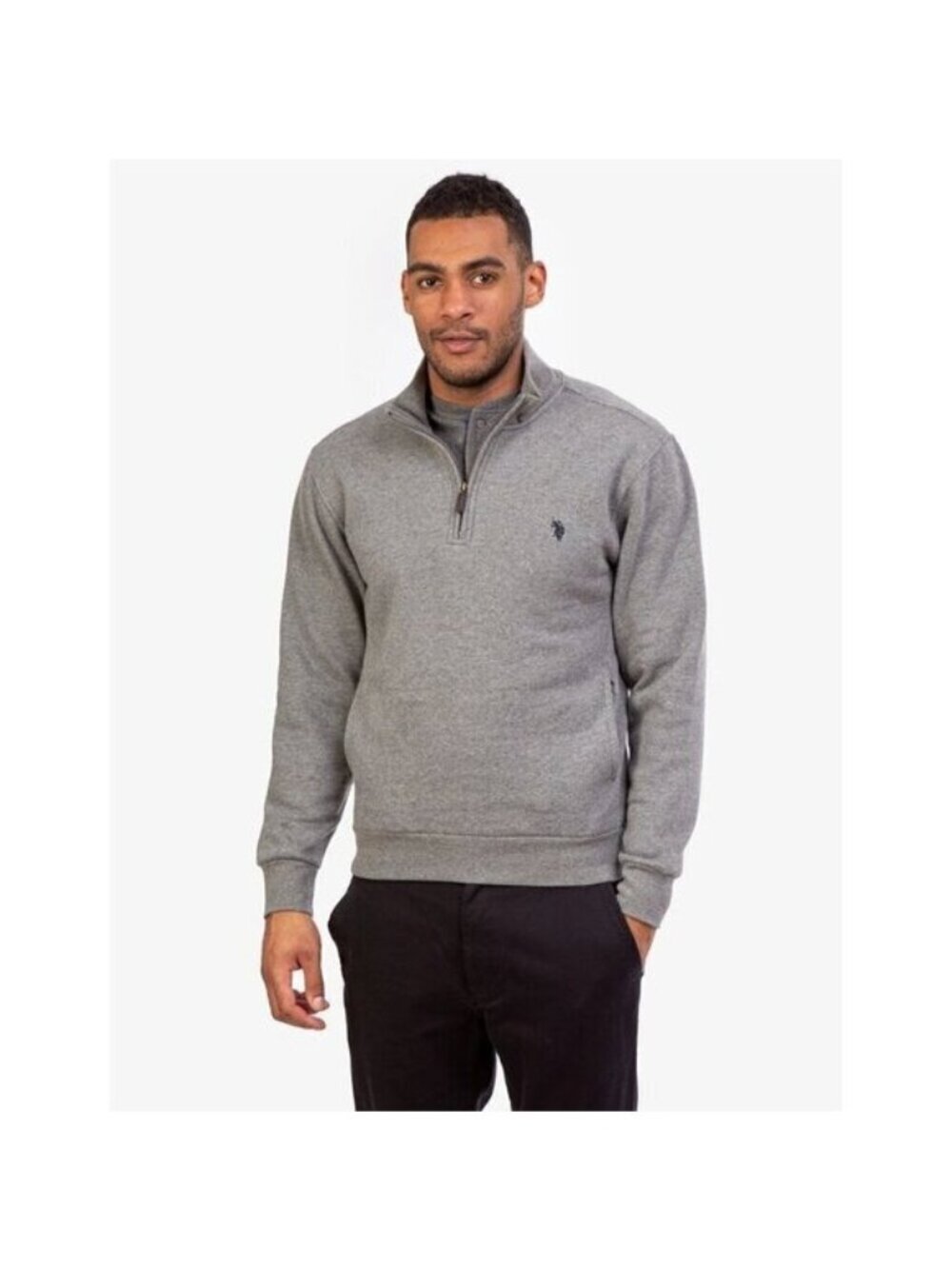 U.S. Polo Assn. Mens 2XL Gray Acrylic & Polyester Half-Zip Sweater